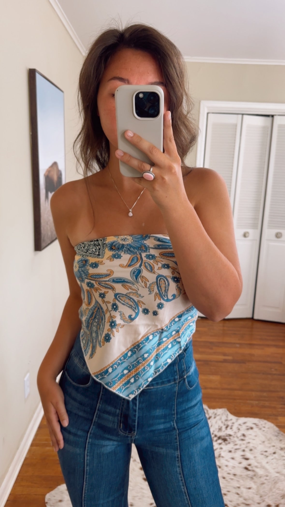 Paisley Satin Top - Blue