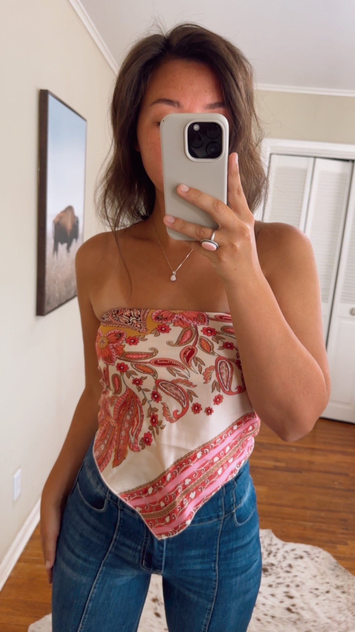 Paisley Satin Top - Pink