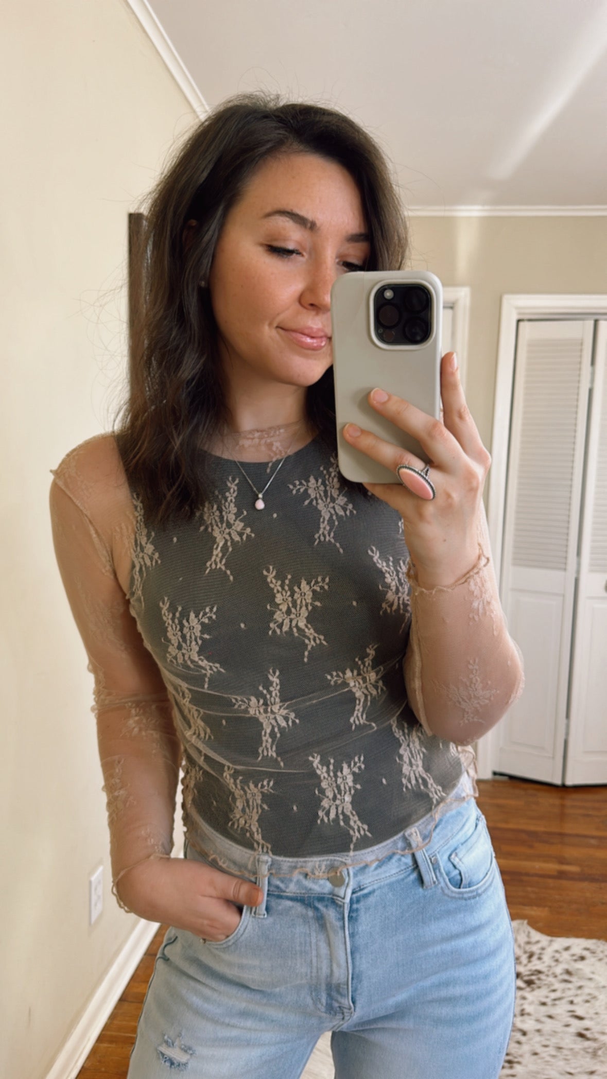 Flowered Mesh Top - Nude