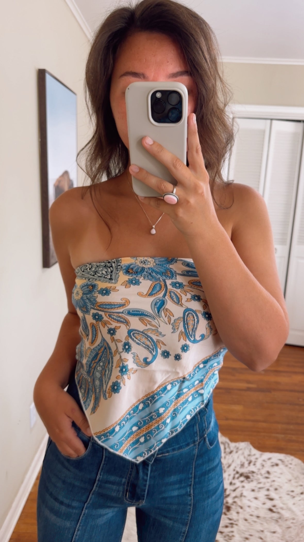 Paisley Satin Top - Blue