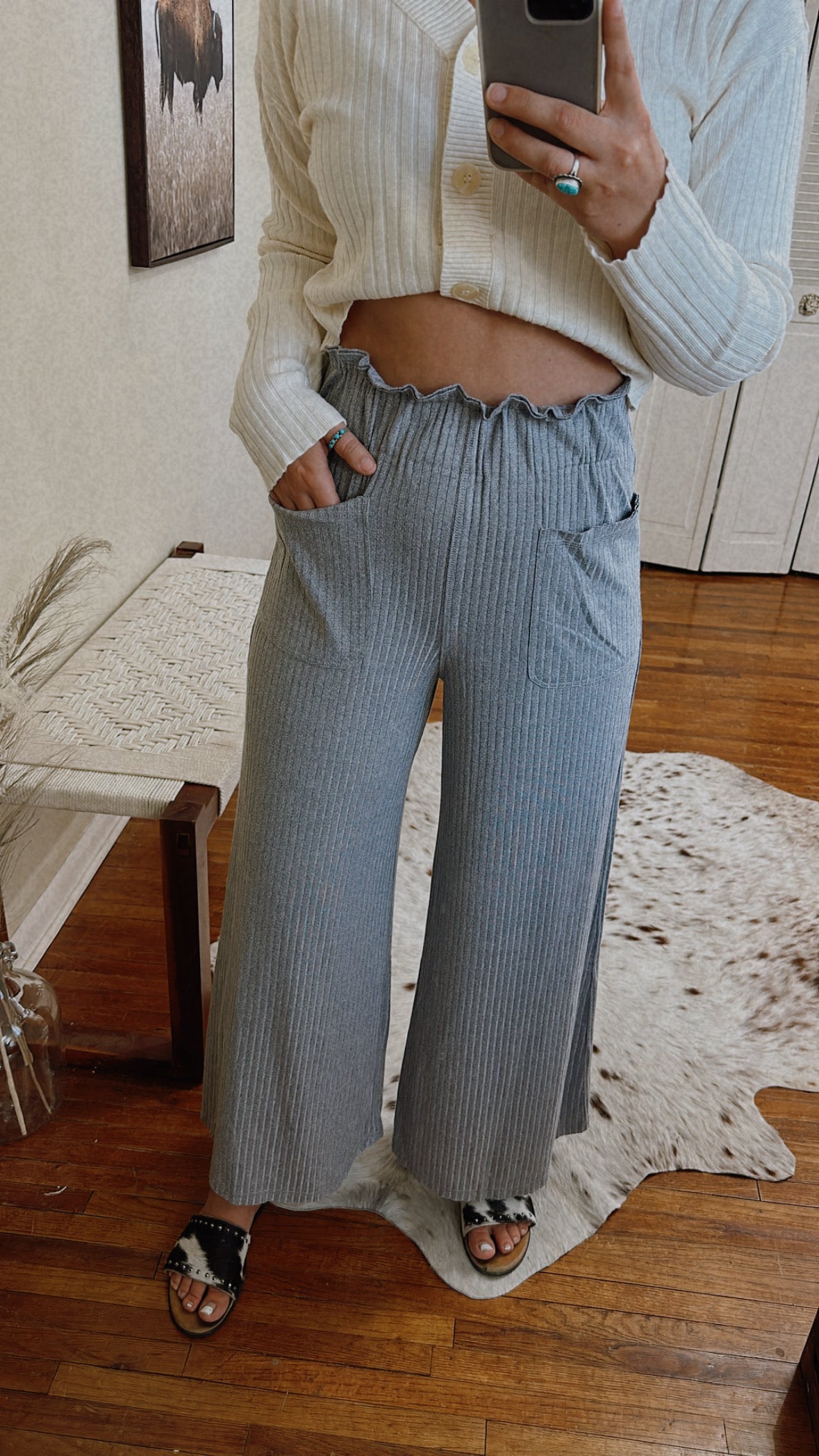 Jill Wide Leg Ribbed Pants