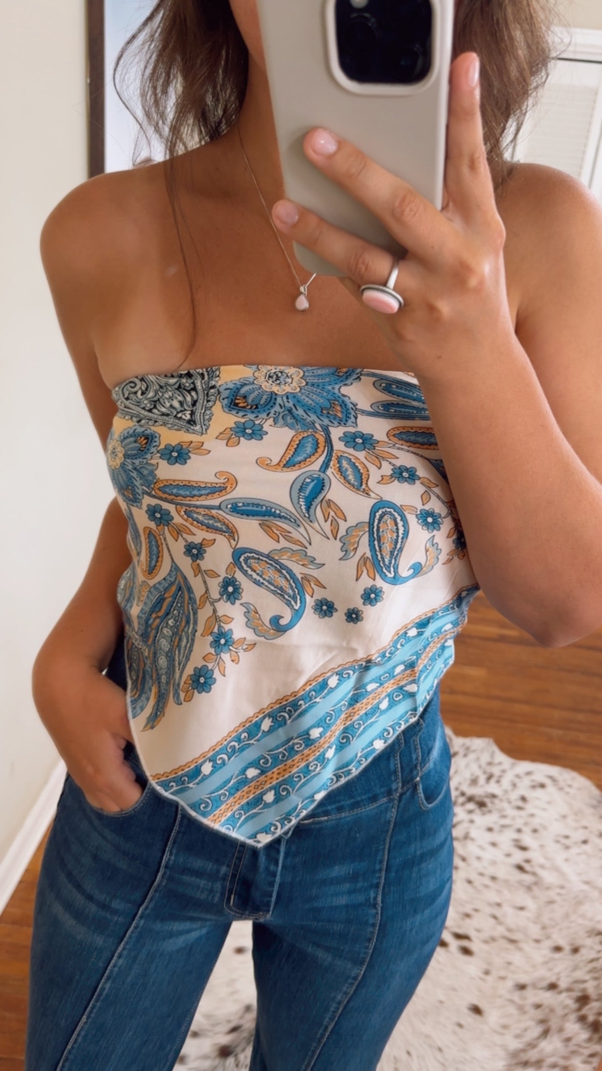 Paisley Satin Top - Blue