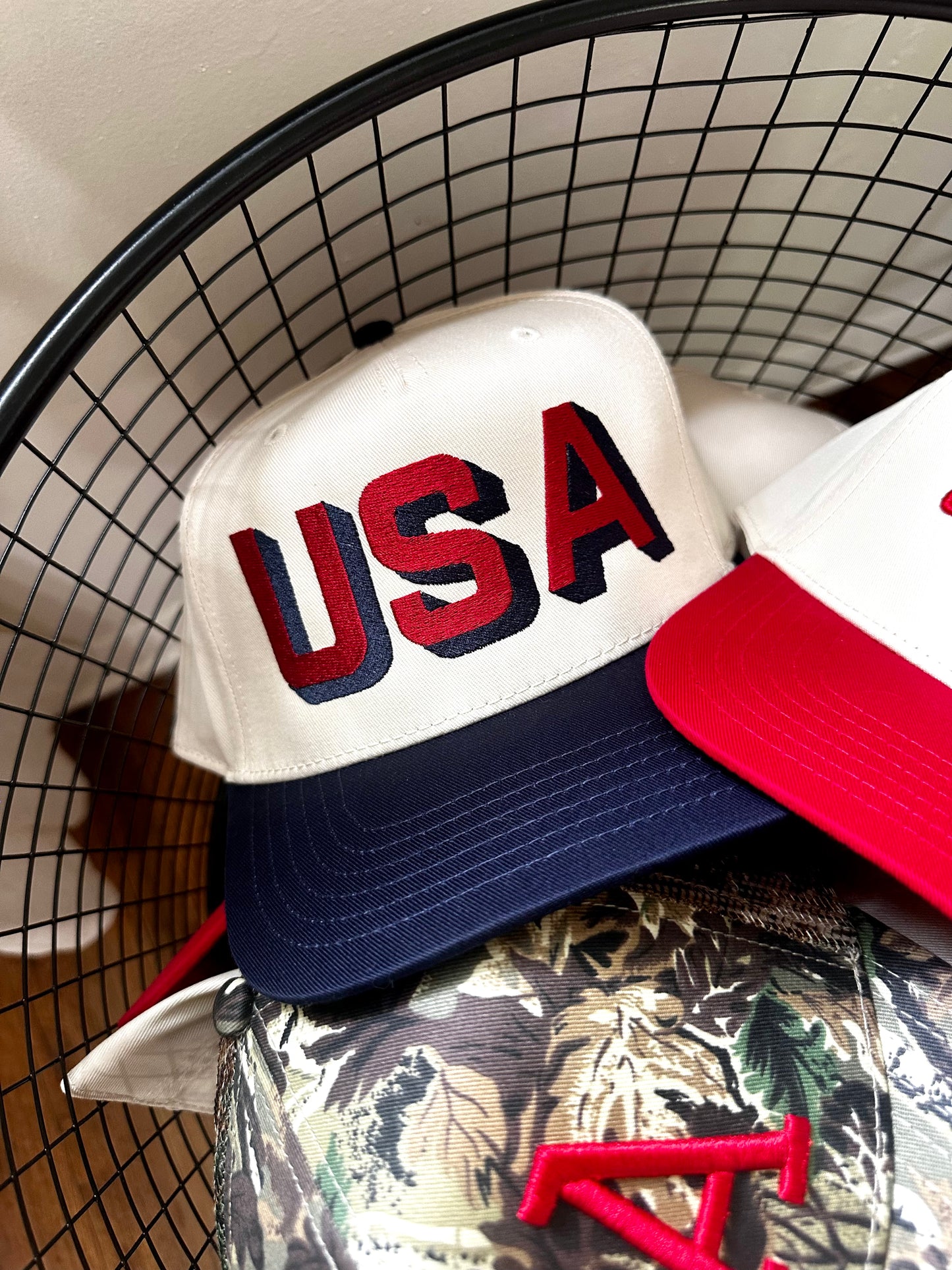 Navy & Red USA Hat