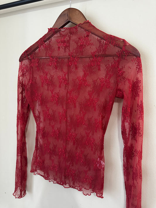 Flowered Mesh Top - Red