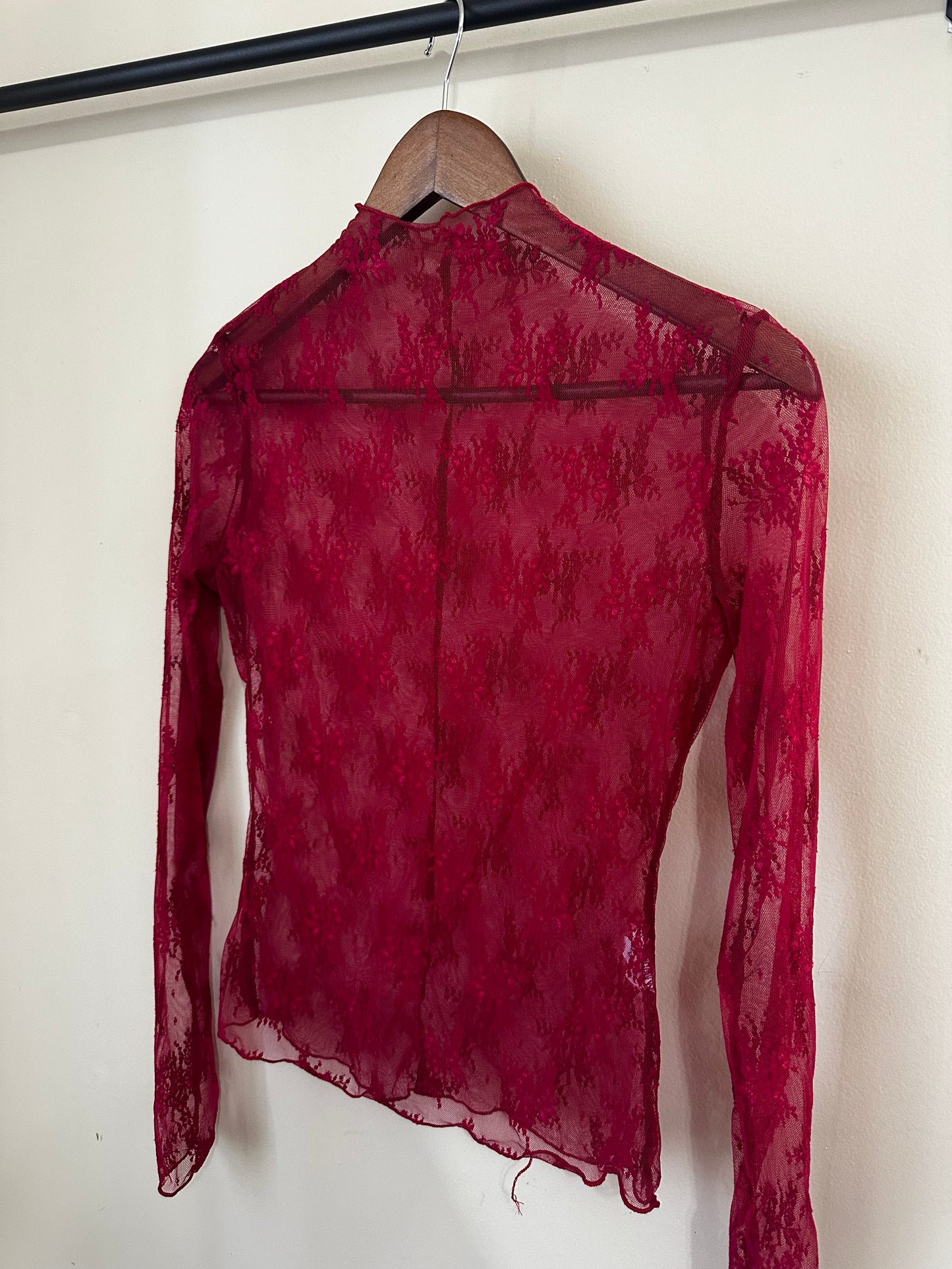 Lace Flowered Top - Dark Red