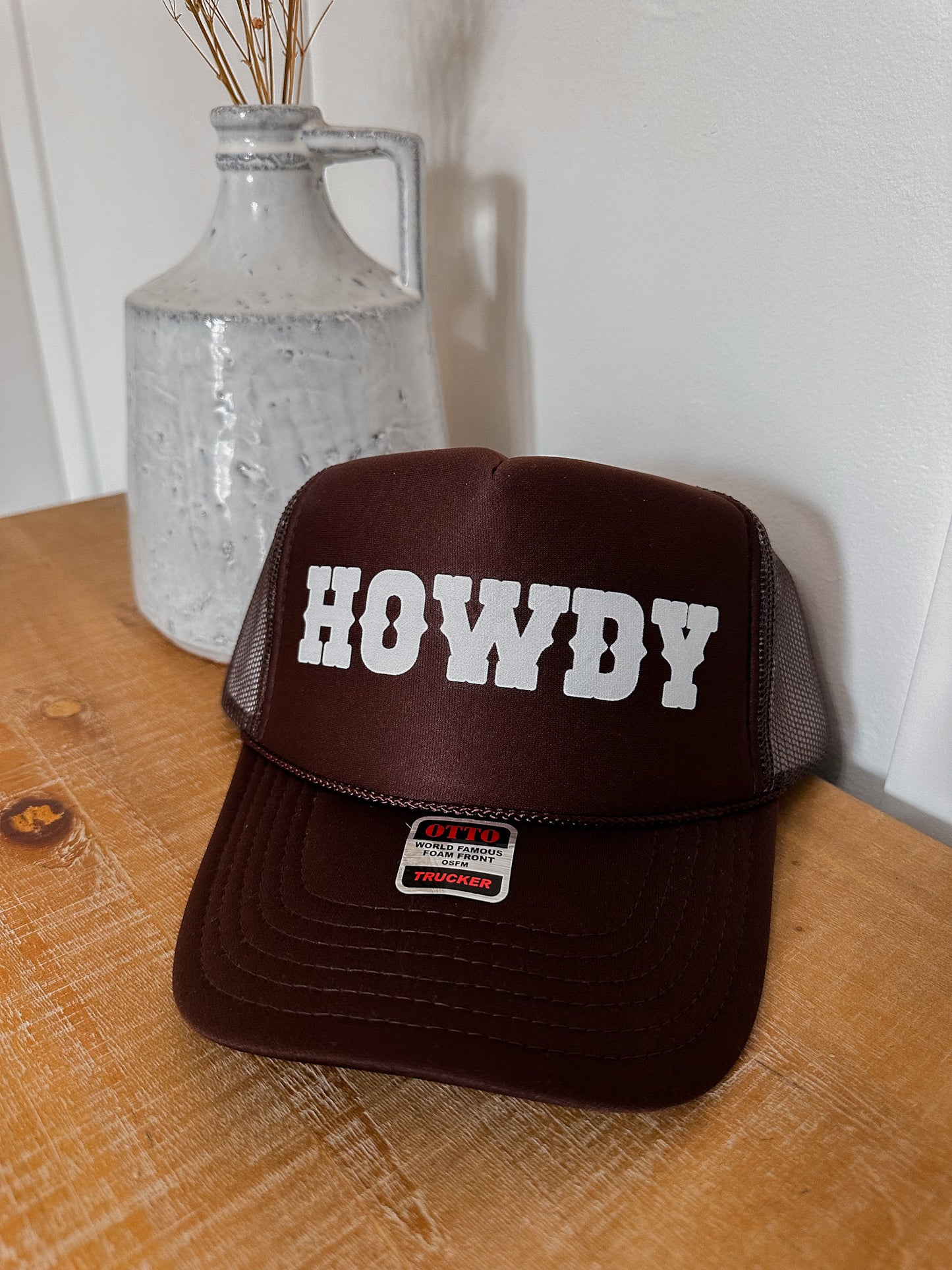 Howdy Trucker Hat - Brown/White