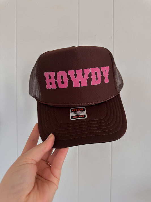 Howdy Trucker Hat - Brown/Pink